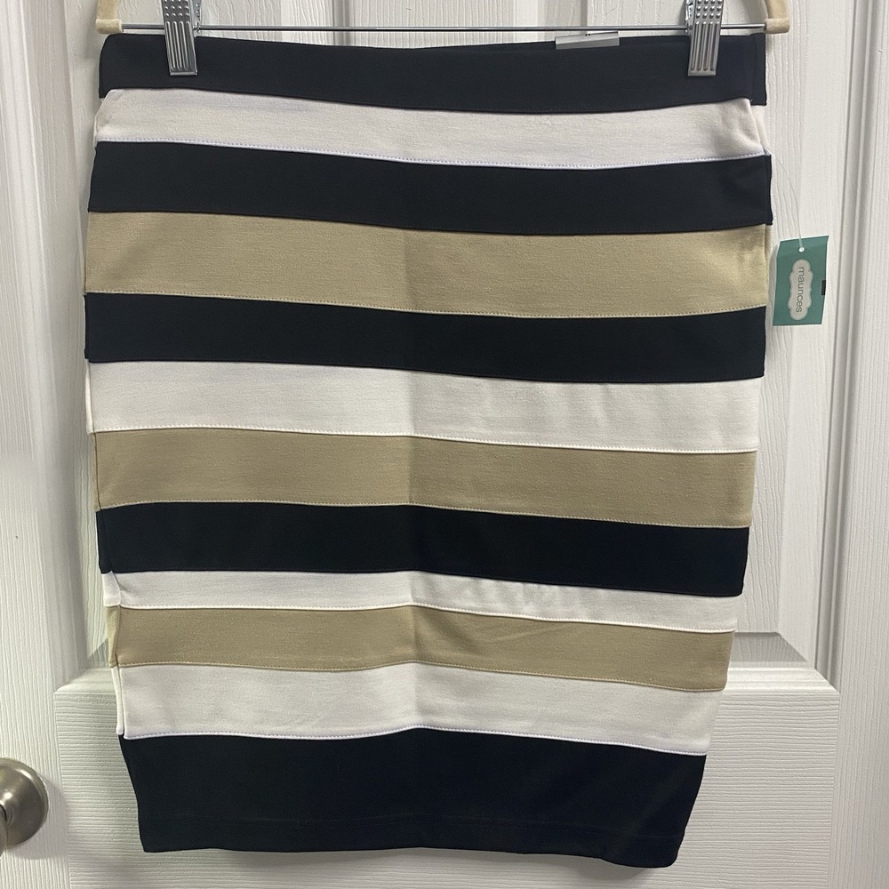 MAURICES Womens Black/Tan/White‎ Striped Stretchy Pencil Skirt Sz. M No Slit NWT